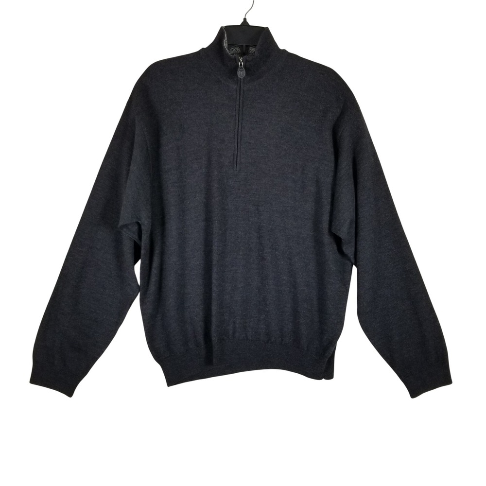 Tehama Quarter Zip Sweater Mens Large Charcoal Grey 100% Merino Wool Mock Neck